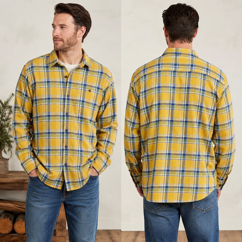 L.L.Bean BeanFlex Plaid Flannel Shirt XL Tall Button Up Stretch Cotton